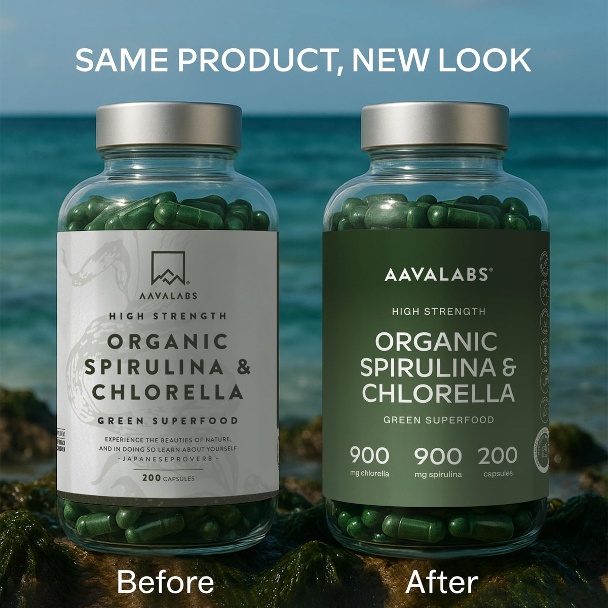 AAVALABS Organic Spirulina and Chlorella Capsules - Spirulina Powder and Chlorella Powder - Broken Cell Wall - 1800mg per Serving - 200 Capsules - Vegan