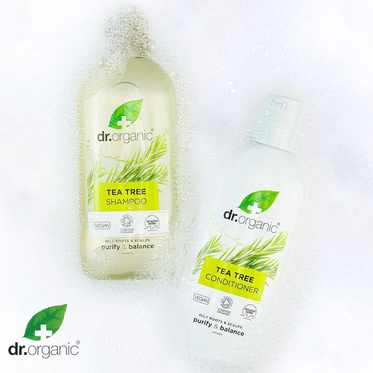 Dr. Organic Dr Organic Tea Tree Shampoo, Purifying, Oily Roots & Scalps, Natural, Vegan, Cruelty-Free, Paraben & SLS-Free, Recyclable & Recycled Ocean Bound Plastic, Certified Organic, 265ml, Packaging may vary