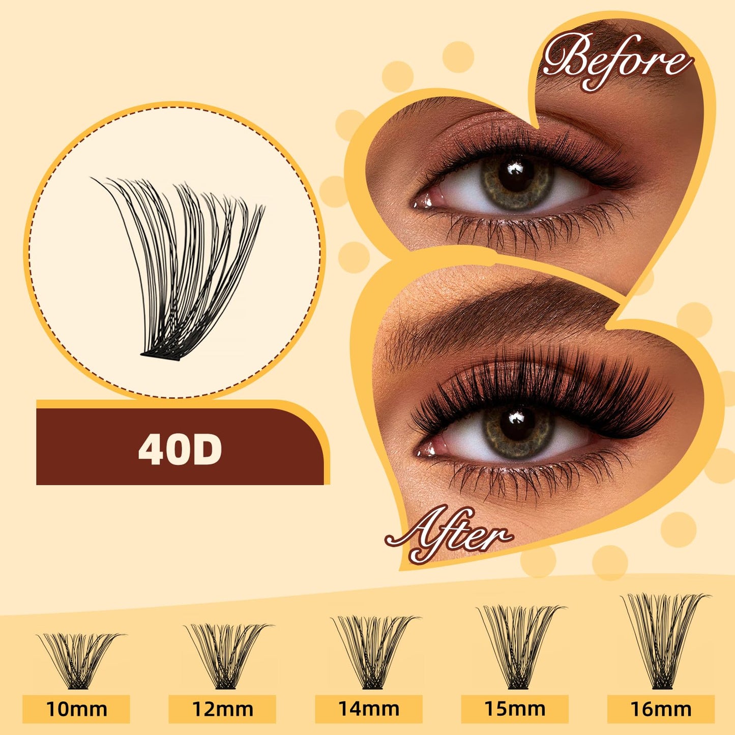 QUEWEL Individual-Eyelashes Kit 280Pcs Cluster Lashes Kit, DIY Lash Extension D Curl Lashes Individual Cluster with Lash Bond and Seal and Lash Tweezers (DJ-40D KIT)