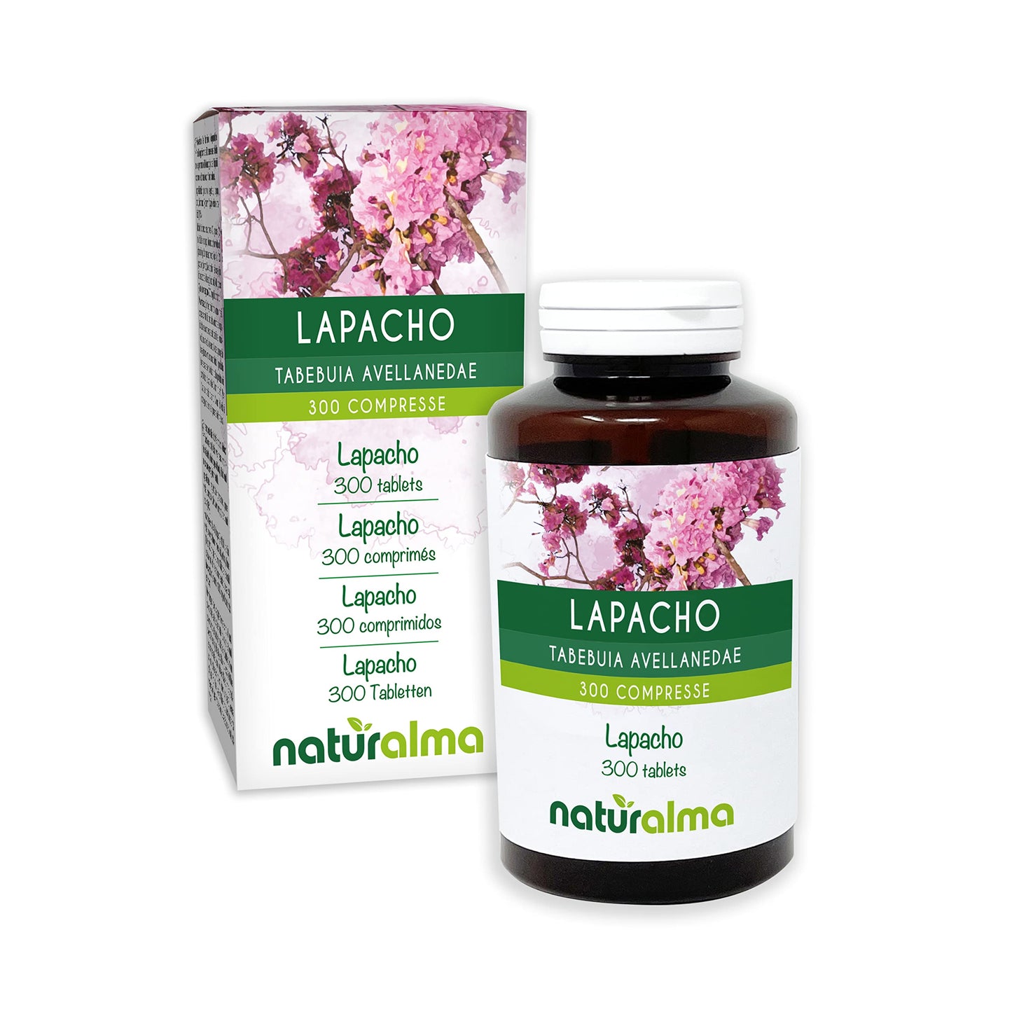 Lapacho or PAU d'arco (Tabebuia avellanedae or Tecoma curialis) bark NATURALMA | 150 g | 300 Tablets of 500 mg | Food Supplement | Natural and Vegan