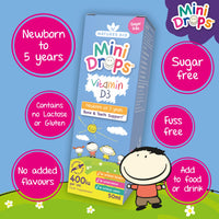 Natures Aid Mini Drops Vitamin D3 50ml for Infants & Kids - Bone, Teeth, Health & Immune System Support - Sugar Free, Vegan, Gluten-Free, Non-GMO - Growth Support for Children Age 0-5 Dropper Included