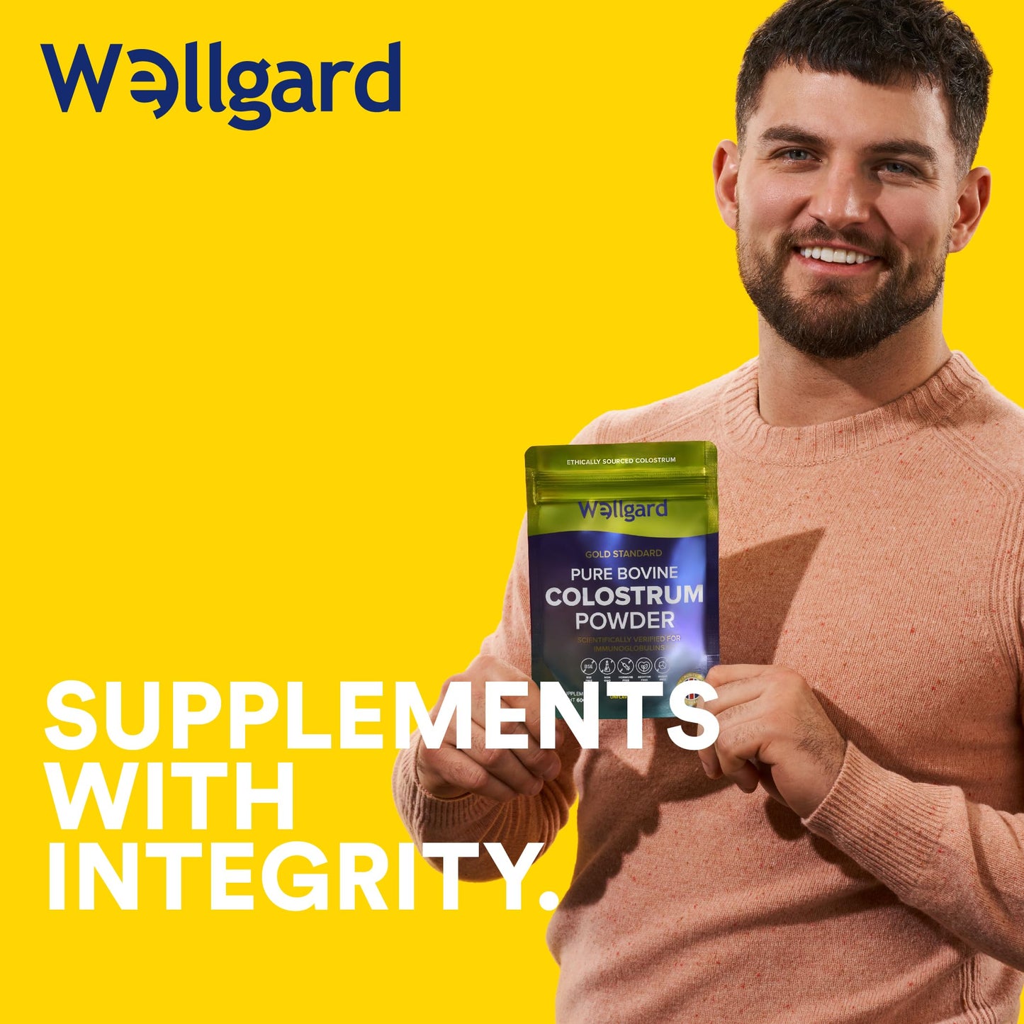 Wellgard Pure Colostrum Powder, High Levels of Immunoglobulin G (IgG), Unflavoured, GMO-Free, Hormone-Free, 60g