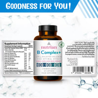 Nutrian Vitamin B Complex High Strength - 60 Capsules - Vegan - Delayed Release - Blend of B Vitamins for Immune Support, Cognitive Function, Healthy Skin & Hair - 2 Months Supply