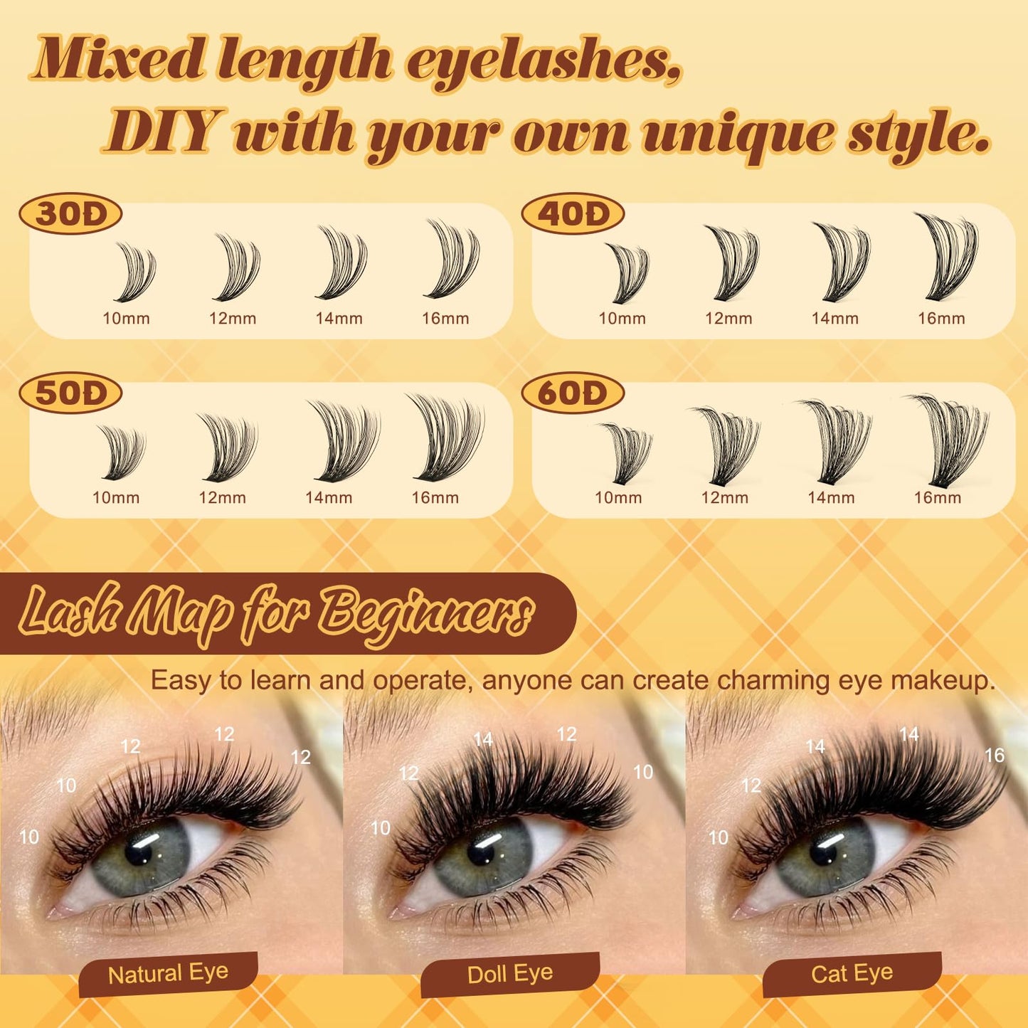 QUEWEL Cluster-Lashes-Kit, 320PCS Lash Extension Kit Mixed Length 10-16mm, Thick Eyelash Clusters with Bond And Seal and Lash Tweezers, Easy DIY at Home for Women(30+40+50+60D KIT)
