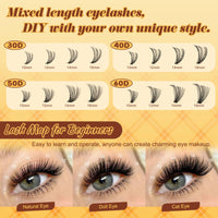 QUEWEL Cluster-Lashes-Kit, 320PCS Lash Extension Kit Mixed Length 10-16mm, Thick Eyelash Clusters with Bond And Seal and Lash Tweezers, Easy DIY at Home for Women(30+40+50+60D KIT)