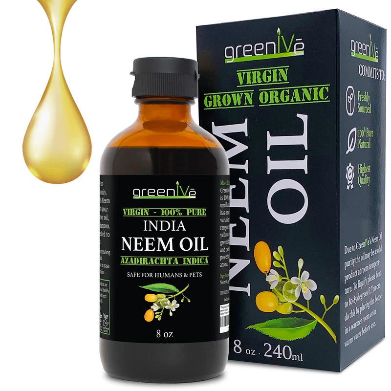 GreenIVe - Neem Oil - 100% Organically Grown Neem Oil - Cold Pressed Virgin Neem Oil (8 Ounce)