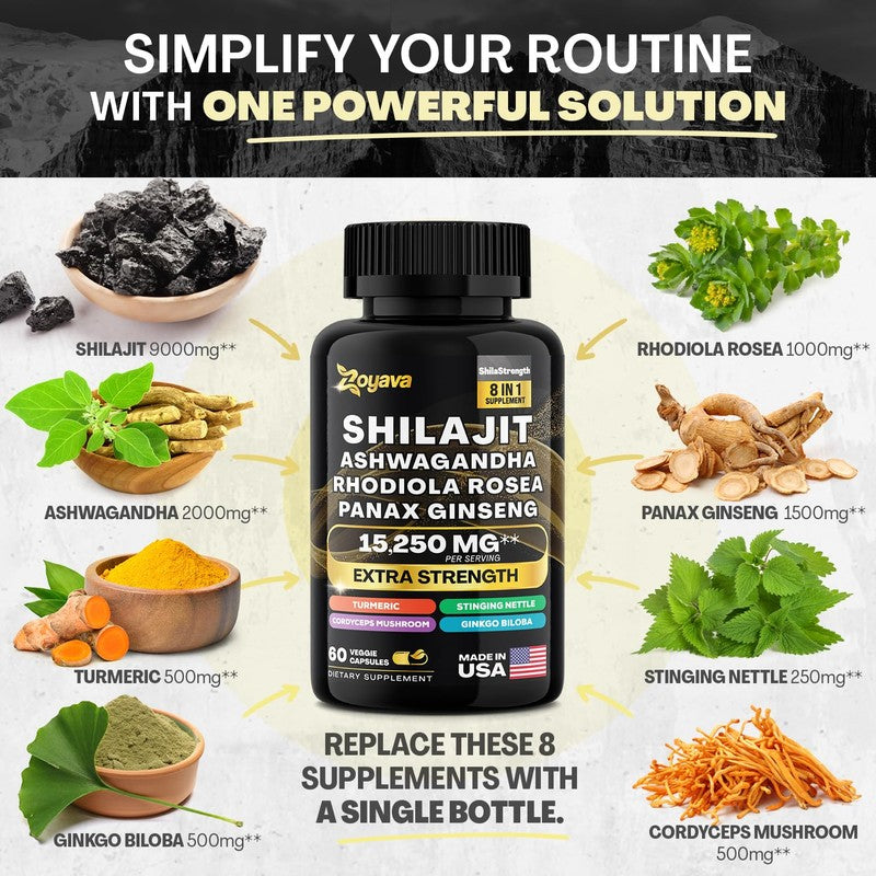 Shilajit 8 in 1 Supplement Capsules, 60 count