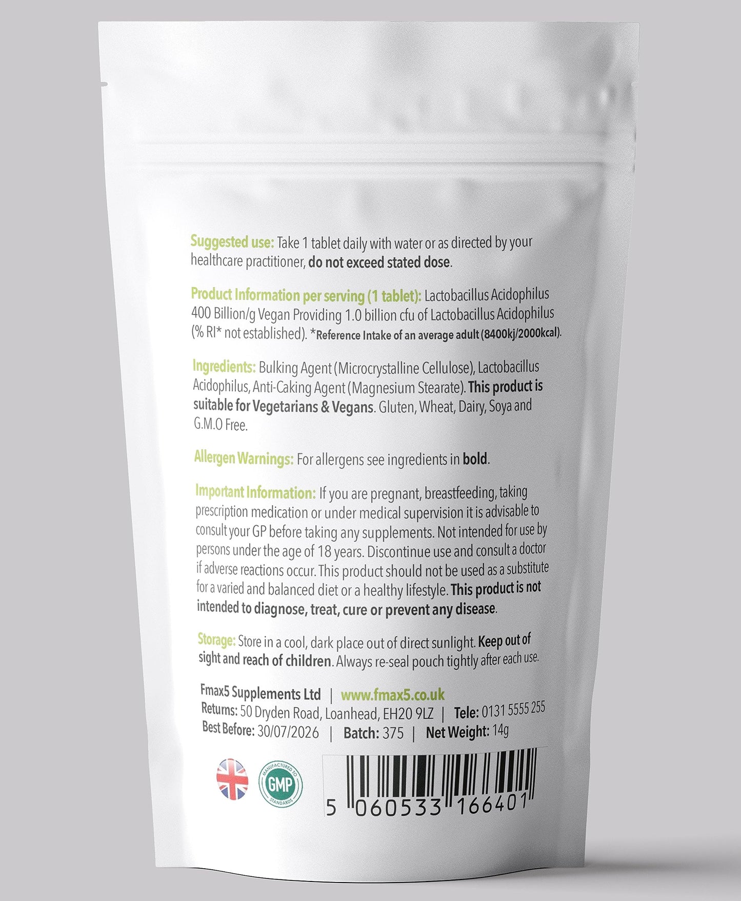 Probiotics for Gut Health - 120 Lactobacillus Acidophilus Tablets (Not Capsules) - High Strength CFU Probiotic Supplement for Men & Women - Vegan & UK Made