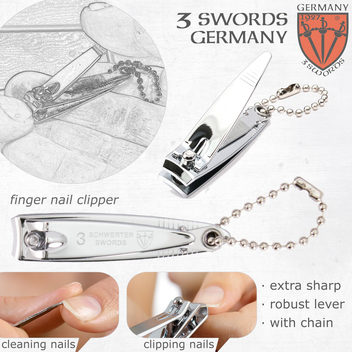 3 Swords Germany - Manicure Set with Toe Nail Clipper, Finger Nail Clipper, Nail File and Tweezers in a Black case - Brand Quality Since 1927