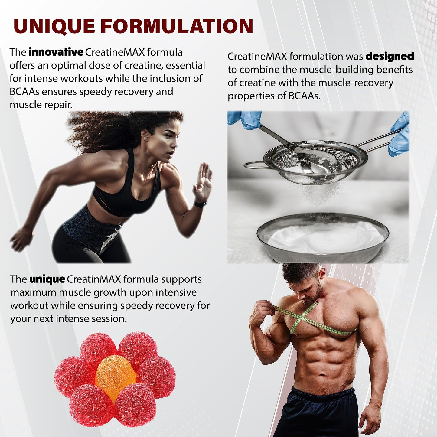 Creatine MAX 90 Gummies 5000mg Creatine Monohydrate, 1000mg BCAAs per serving - Chewable Vegan Sugar Free Gummies, Mixed Berry Flavour (1 month supply)