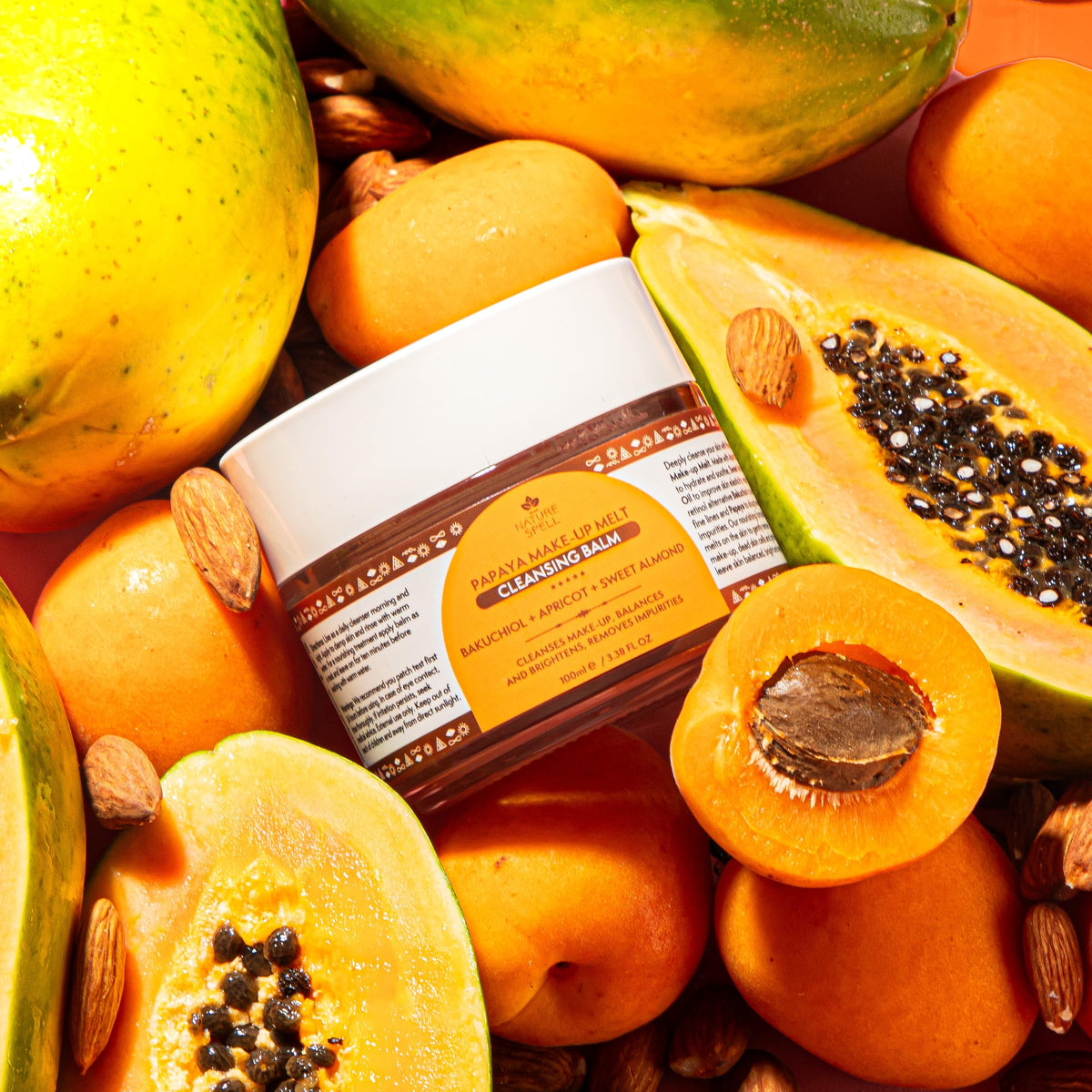 Nature Spell Papaya Cleansing Balm, Gently Removes Makeup & Hydrates Skin, Infused with Bakuchiol & Apricot, Vegan, 100ml