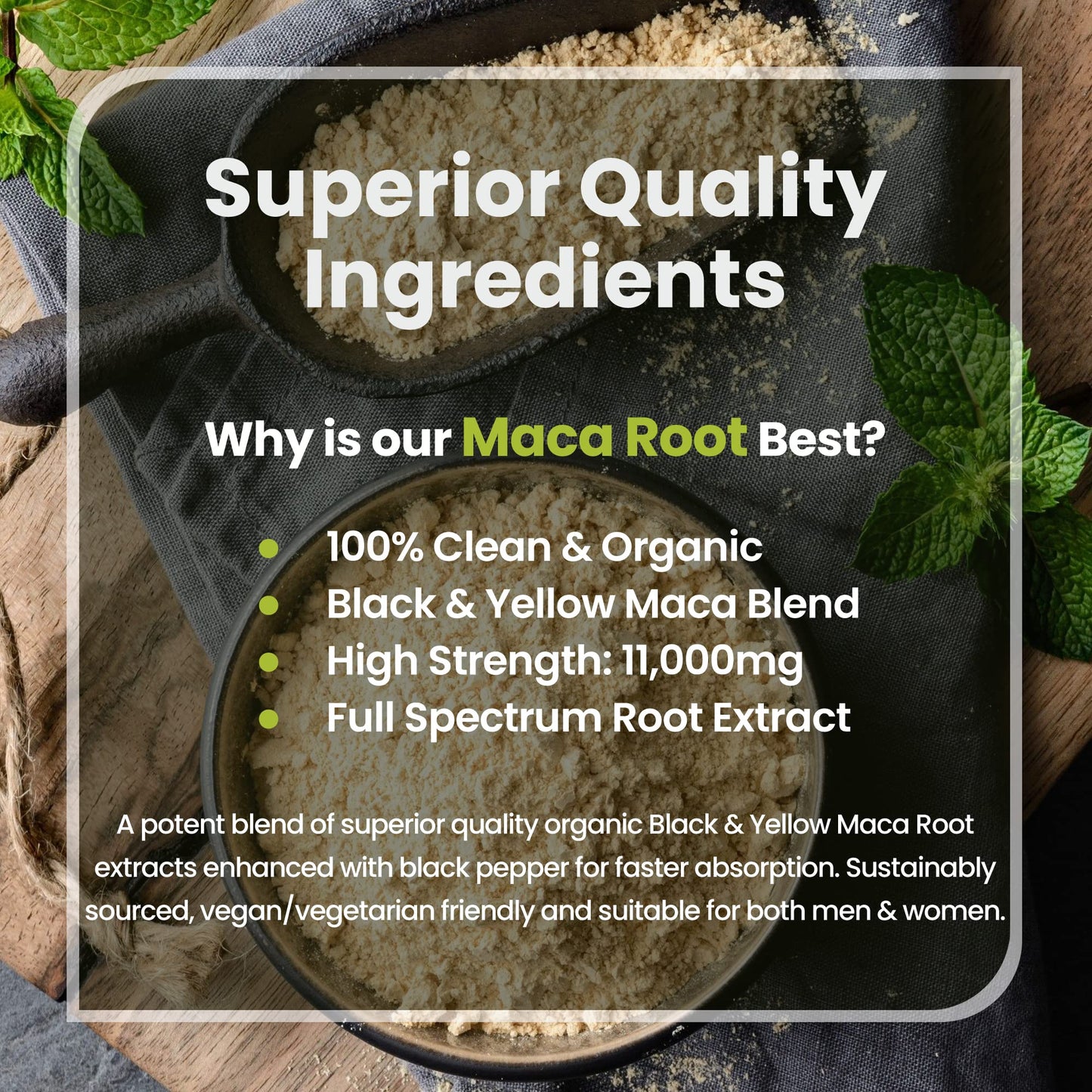 Organic Maca Root Capsules - 11000mg High Strength - 180 Capsules (3 Month Supply) - Premium Quality Black and Yellow Maca Extract - Black Pepper to Boost Absorption - Made in UK by VitaBright