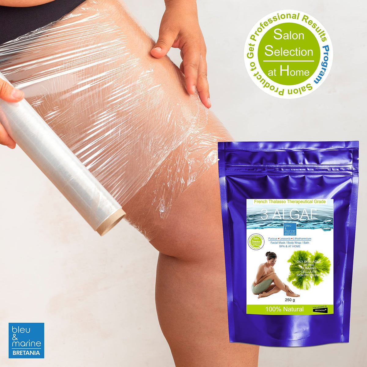 bleu & marine Bretania - 250g Detox Seaweed Body Mud Wrap | Anti-Aging & Skin Rejuvenating | Strong Detox Action | Inch-Loss Body Treatment | Solutions for Oily Skin & Acne, 250 g Pack of 1