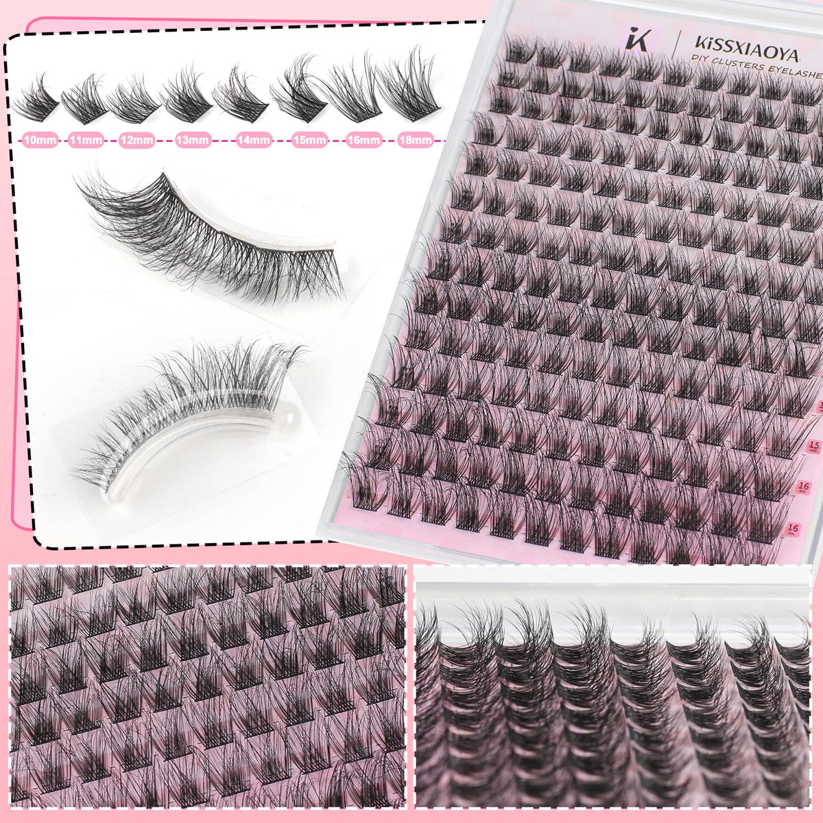 LYMYBETY 168Pcs Individual Eyelashes Kit D Curl 10-18mm Lash Clusters with Lash Bond & Seal & Remover &Tweezers DIY Eyelash Extensions for DIY at Home (T02 KIT, 10-18 mm)