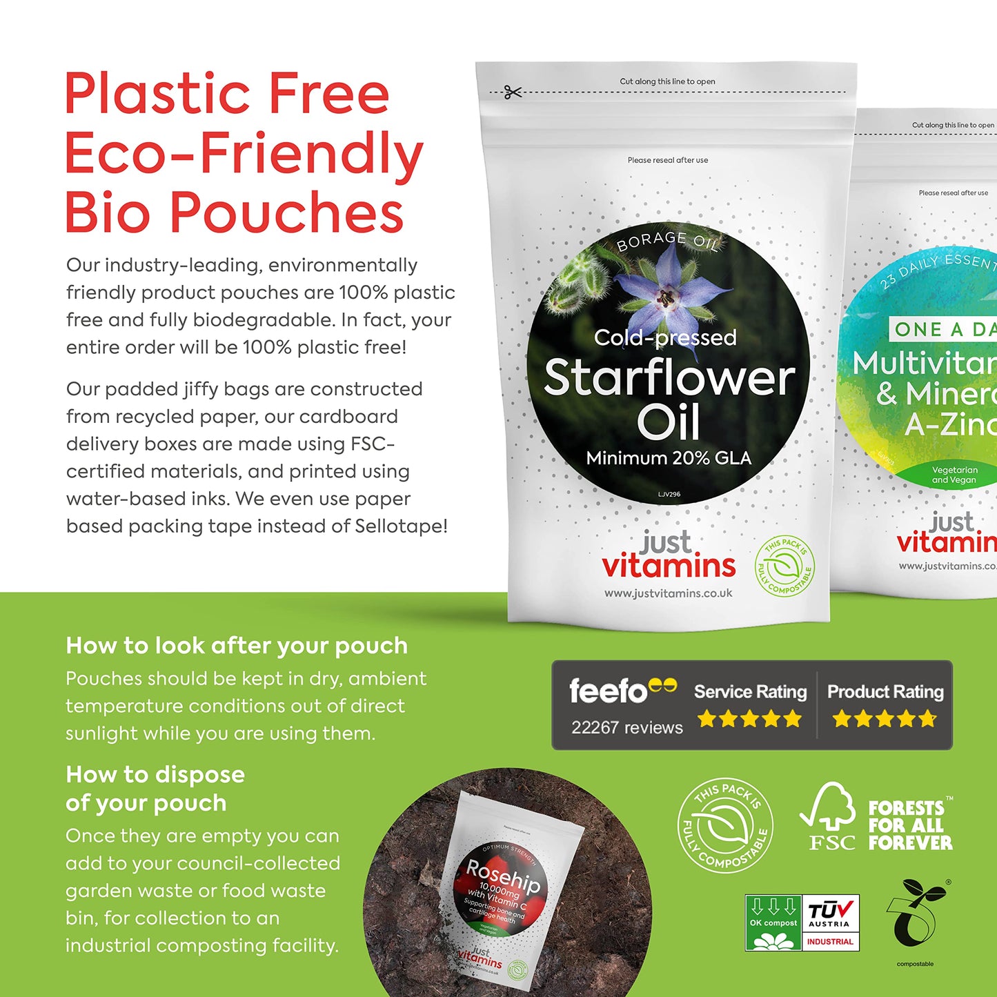 Just Vitamins Starflower Oil Capsules 1000mg/Borage Oil x90 Soft Gels, Cold Pressed High Strength GLA with Vitamin E - 3 Month Supply - x2 The GLA Level of Evening Primrose Oil Capsules - UK Made Supplements