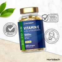 Horbäach Vitamin E Capsules High Strength 1000iu | 200 Count | Vitamin E as DL-Alpha Tocopheryl Acetate | No Artificial Preservatives | By Horbaach