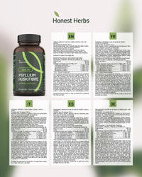 Honest Herbs Psyllium Husk Capsules with Probiotics - Fibre Supplement Complex 1400mg - 60 Capsules - 6 Billion Probiotics 5 Strains