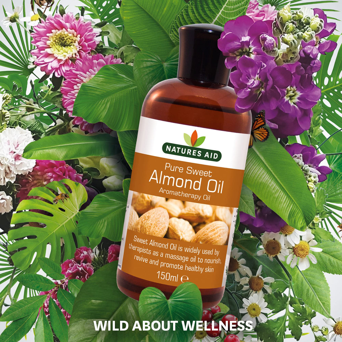 Natures Aid Sweet Almond Oil 150ml – 100% Pure Massage Aromatherapy Oil for Dry Sensitive or Irritated Skin – Vegan, Non-GMO, Gluten-Free – Hydrates, Soothes, Nourishes – Natural Skincare – Pack of 1
