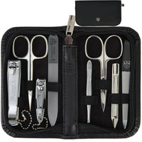 3 Swords Germany - brand quality 8 piece manicure pedicure grooming kit set for daily nailcare genuine leather case black in gift box - Made by 3 Swords