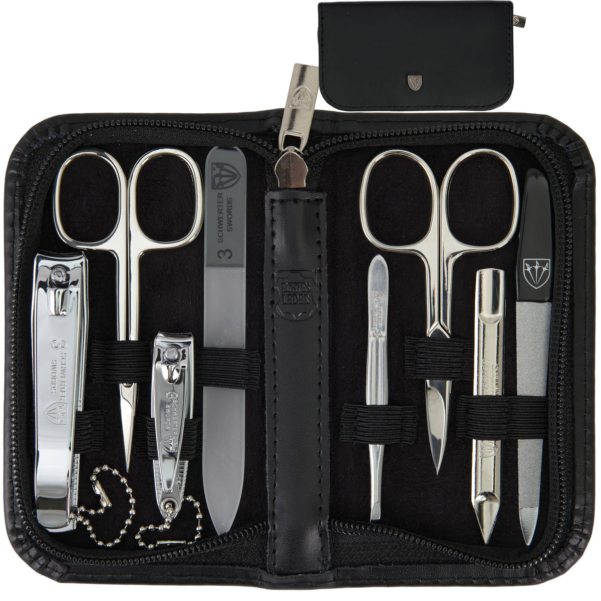 3 Swords Germany - brand quality 8 piece manicure pedicure grooming kit set for daily nailcare genuine leather case black in gift box - Made by 3 Swords