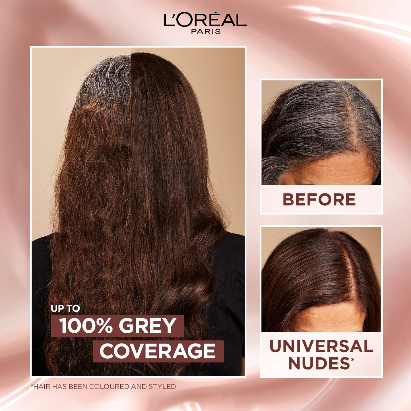 L'Oreal Paris L'Oréal Paris Excellence Universal Nudes Hair Colour, Ammonia-Free, Micro-Keratine, Triple Care, 100% Grey Coverage, Radiance Boosting, 3U Universal Dark Brown