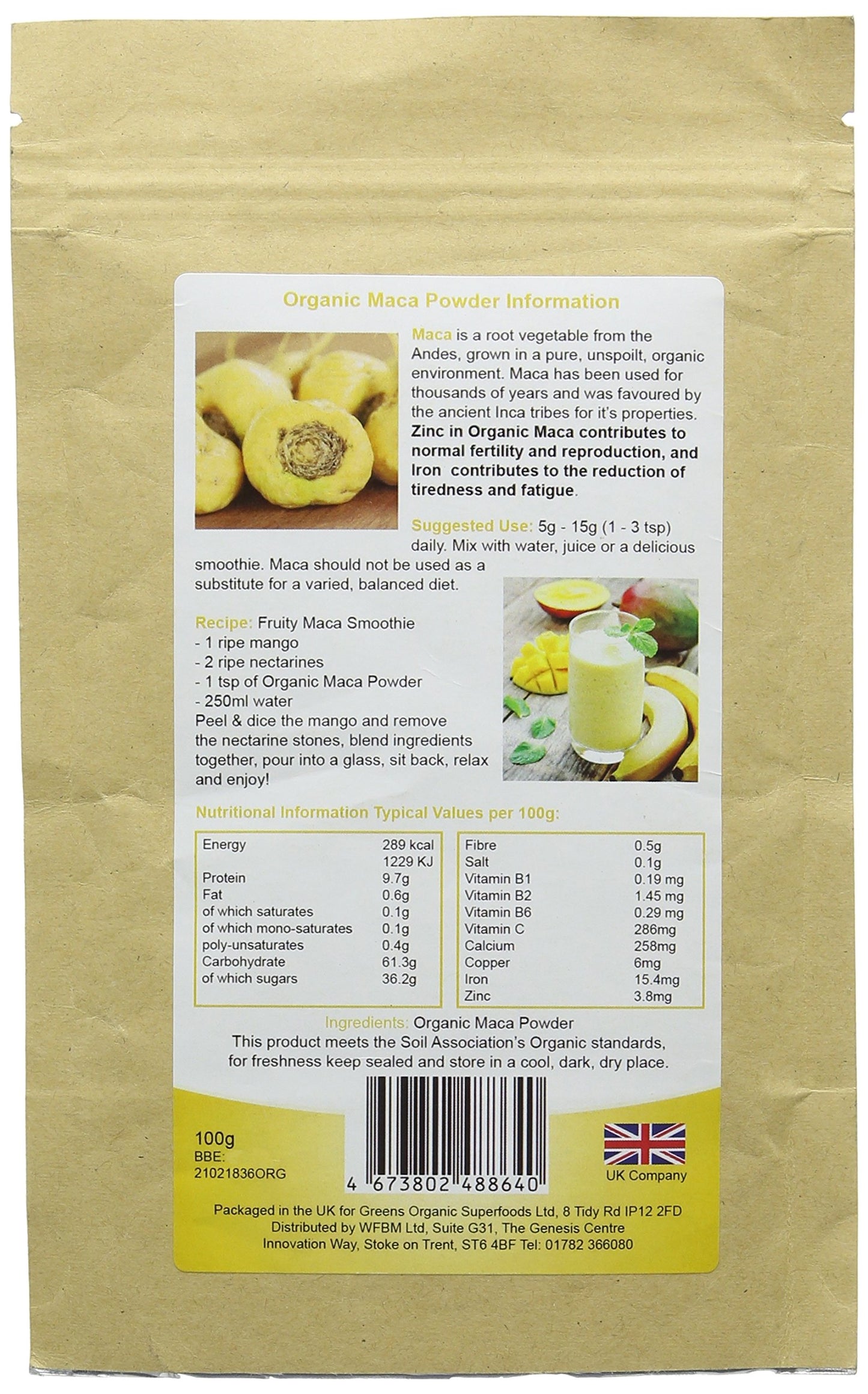 Golden Greens GOLDEN GREENS ORGANIC Organic Maca Powder 100g (PACK OF 1)