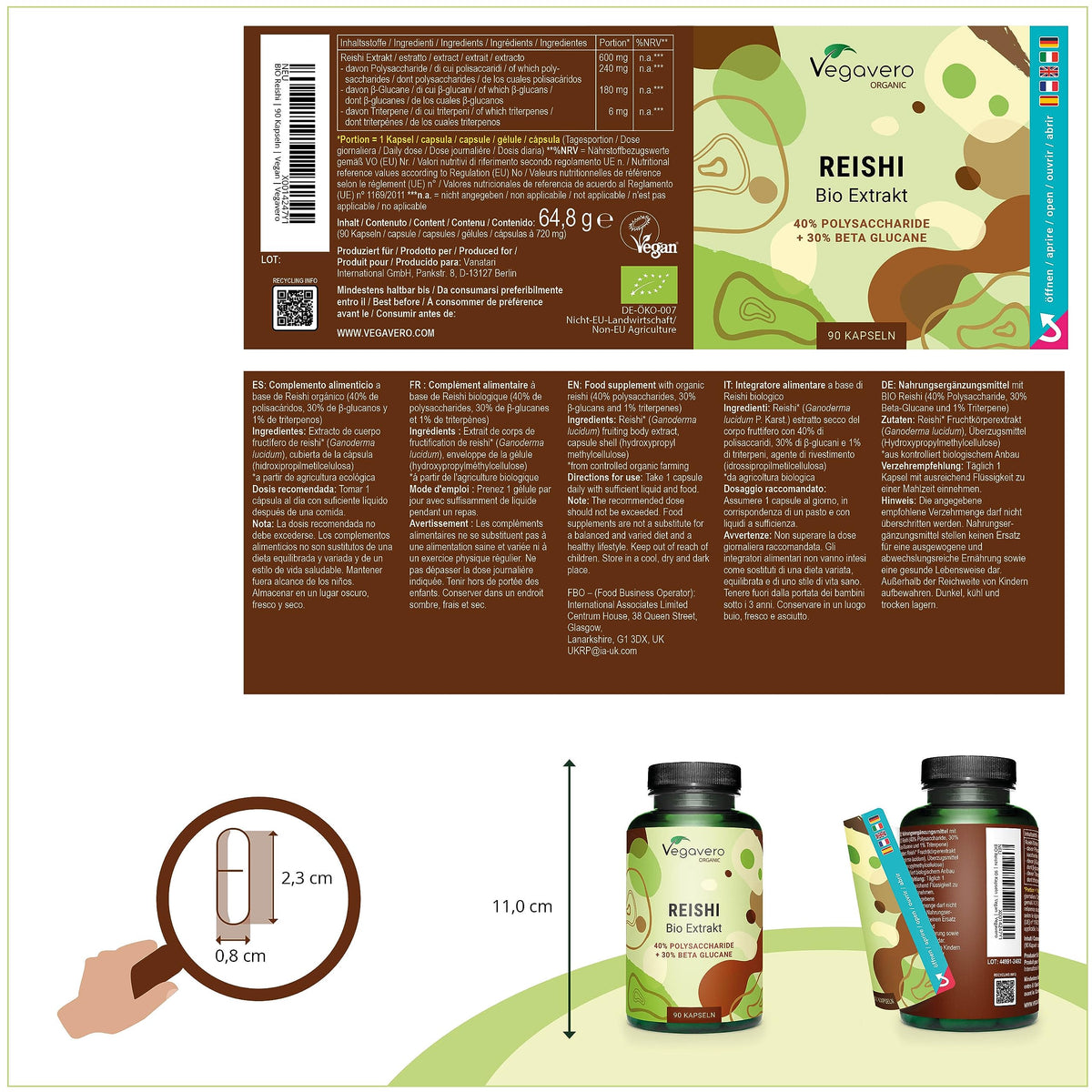 Vegavero Organic Reishi Extract | 8400 mg (14:1) Ganoderma Lucidum | with Polysaccharides & Beta Glucans | Mushroom Supplement | 90 Capsules | Vegan