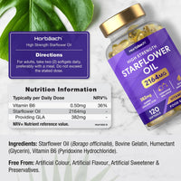 Starflower Oil Capsules 2164mg | Borage Oil Capsules | GLA and Vitamin B6 | 120 Softgels | by Horbaach