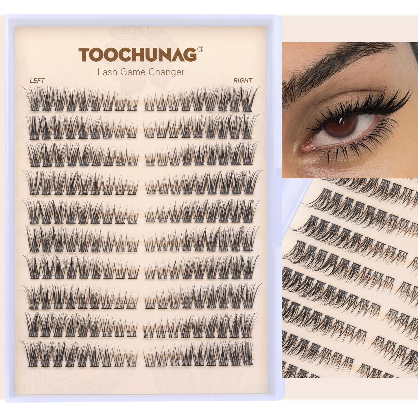 TOOCHUNAG Natural Lash Clusters 180pcs Individual Eyelashes Wispy Cluster Lashes 7-15mm C Curl Eyelash Clusters Left&Right DIY Individual Lashes Extension
