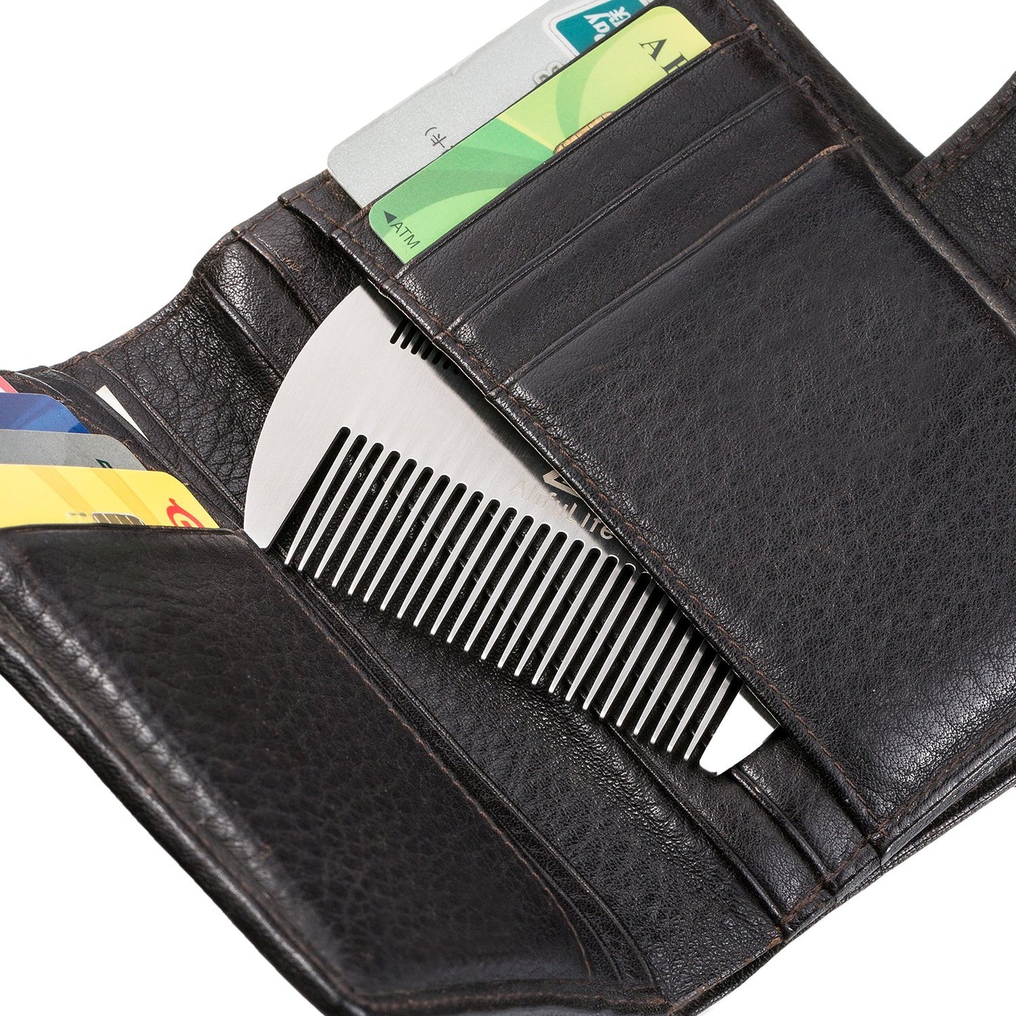 Metal Hair&Beard Comb - AhfuLife® EDC Credit Card Size Comb Perfect for Wallet and Pocket - Anti-Static Dual Action Beard Comb