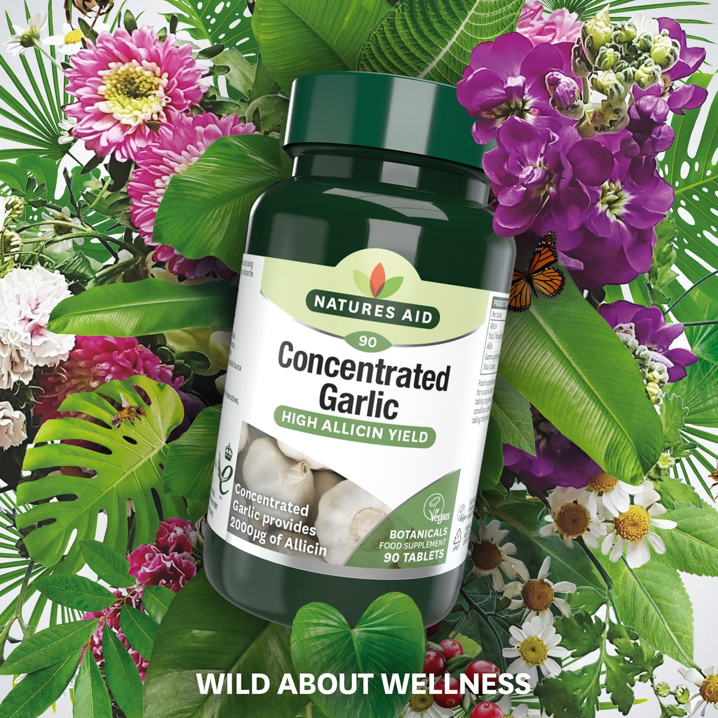 Natures Aid Concentrated Garlic 2000µg - 90 Tablets - High Strength Cold Pressed Allicin & Aliin Supplement - Support Heart Health & Circulation - Vegan Vegetarian Gluten Free Not Capsules or Gummies