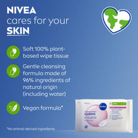 NIVEA Caring 3-in-1 Cleansing Face Wipes for Dry Skin (25 Sheets), Nourishing Face Cleanser and Makeup Wipes for Gentle Yet Effective Makeup Removal,packaging may vary