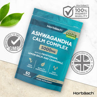 Horbäach Ashwagandha Capsules 5000mg | Calm Complex with High Strength B Vitamins (B1, B2, B3, B6 & B12) and Amino Acids | Formula for Men & Women | 60 Vegan Capsules | by Horbaach