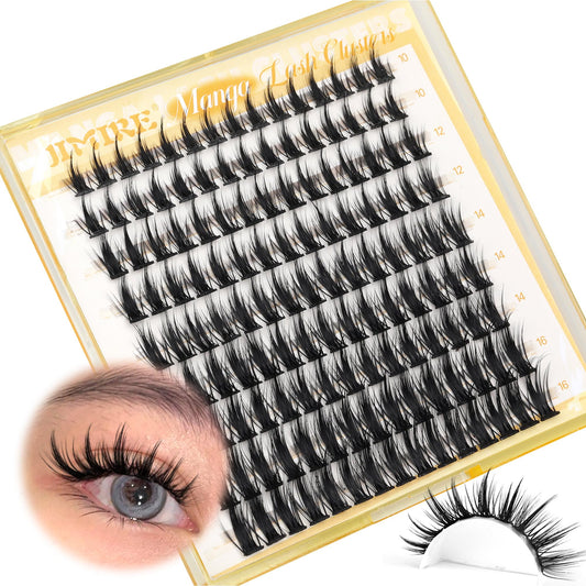 JIMIRE Manga Cluster Lashes Natural Look 10-16MM 135Pcs Lash Clusters CC Curl Wispy Individual Eyelashes Natural Anime Lashes Individual Cluster Fluffy Individual Lashes for Beginners