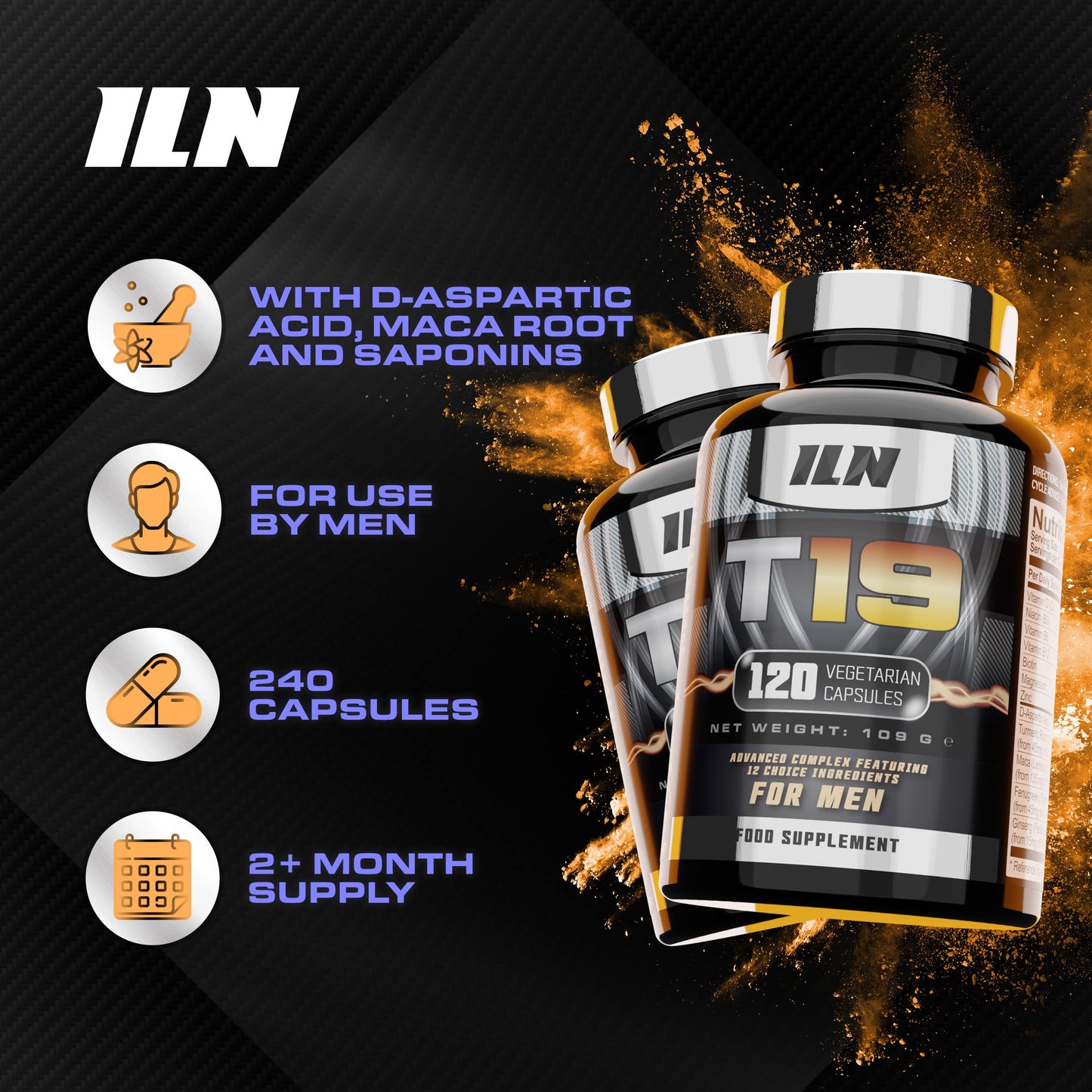 Iron Labs Nutrition T19 for Men Aged 40+ - with D-Aspartic Acid, Fenugreek and Maca - Natural Vitamin Booster for Men - Nutrient Booster (240 Vegetarian Capsules - 2 Pack)