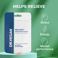 DR.VEGAN Stay Calm | for Stress & Anxiety | 60 Capsules | Two-A-Day | Including Ashwagandha KSM-66 150mg, Cordyceps 150mg, Rhodiola 100mg, Schisandra 100mg