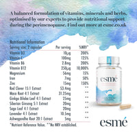 Menopause Supplements esmé perimenomé Perimenopause Supplements 1 Month Supply - Daily Support for The Early Stage of Menopause – 60 Capsules - Includes Ashwagandha, Vitamins and Red Clover