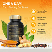 Advanced Turmeric Capsules High Strength 3000mg, Ginger & Black Pepper | ONE per Day | 4 Month Supply | Turmeric and Black Pepper Capsules Locally Made in UK | Turmeric Powder Joint Care Supplements