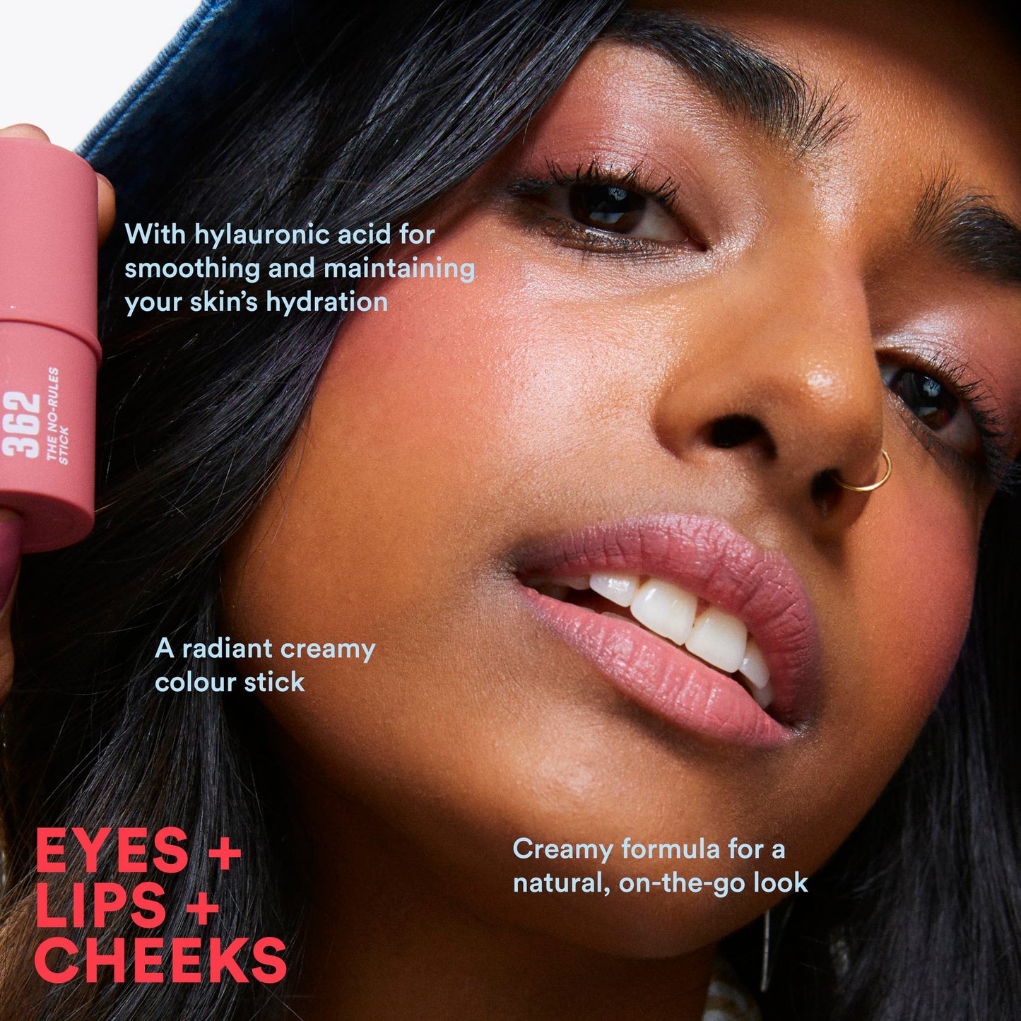 3INA MAKEUP - The No-Rules Stick 362 (Mini) - Pink Blush Stick for Eyes Lips & Cheeks w Hyaluronic Acid - Cream Blush