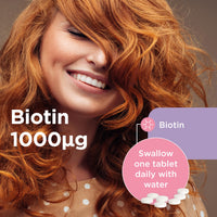Healthspan Biotin 1,000μg (6 Months Supply) | Vitamin B for Healthy Hair & Skin | Supports Macronutrient Metabolism | One-a-Day Tablets | Vegan