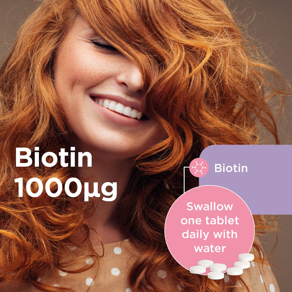 Healthspan Biotin 1,000μg (6 Months Supply) | Vitamin B for Healthy Hair & Skin | Supports Macronutrient Metabolism | One-a-Day Tablets | Vegan