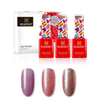 BLUESKY Bluesky Gel Nail Polish Set, 10 Year Anniversary - Full Collection. 9 x 5ml. Pink, Purple, Red, Mauve, Nude, Pastel, Fine Glitter (Requires curing under UV/LED Lamp)
