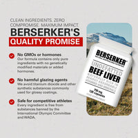 BERSERKER Supplements Berserker Desiccated Beef Liver Supplement 750mg per Capsule 120 Capsules, Un-defatted to Provide Full Absorption of Naturally Occurring Vitamins and Minerals Found in Beef Liver | Made in The UK