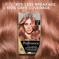 L'Oreal Paris Preference Hair Dye, Luminous Permanent Rich Hair Colour, Long Lasting Brilliance, Achieve Radiant, Salon-Inspired Results, Shade: Shade: 7.23 Dark Rose Gold