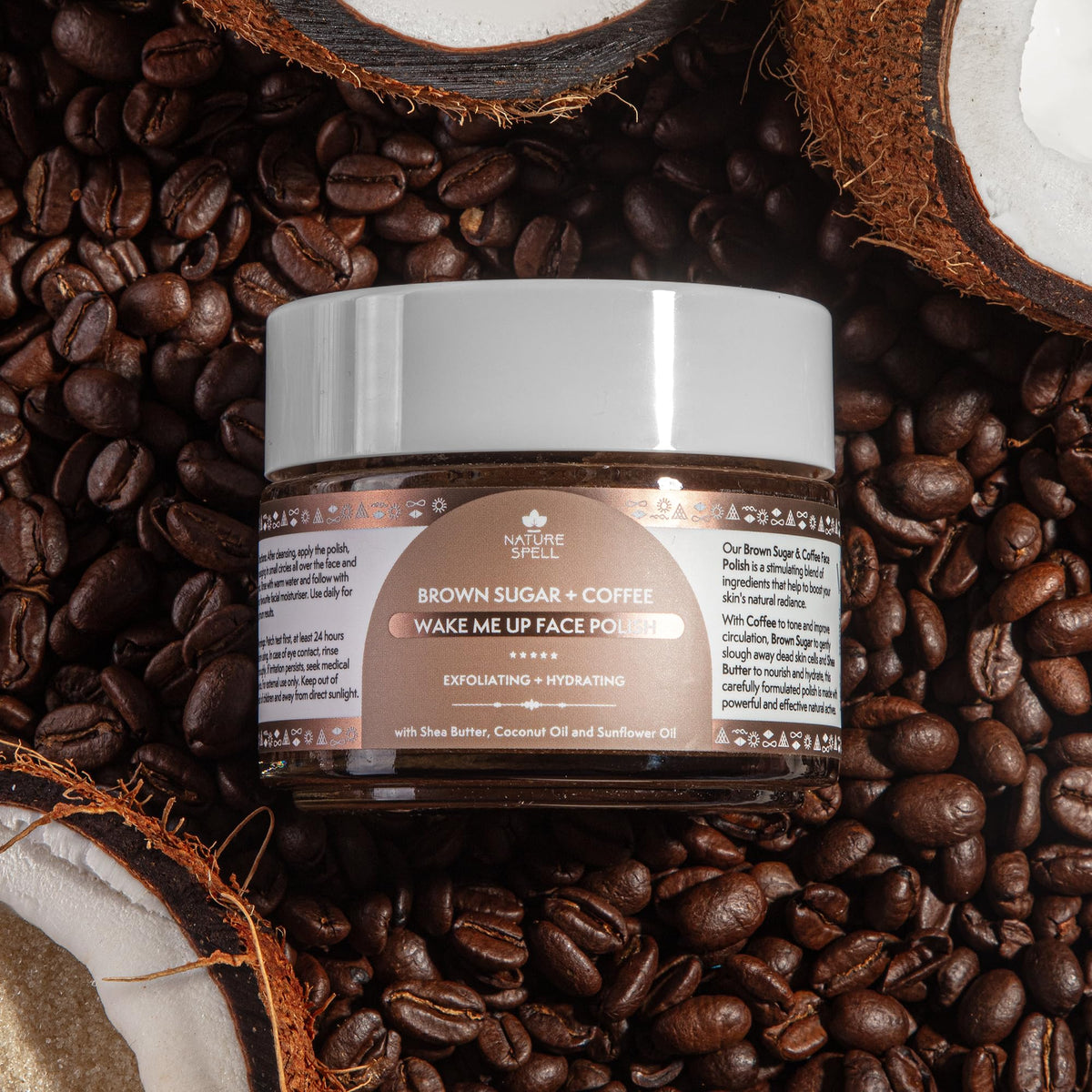 Nature Spell Brown Sugar & Coffee Exfoliating Face Scrub, Gently Refines Skin Texture & Calms, Vegan, 100ml