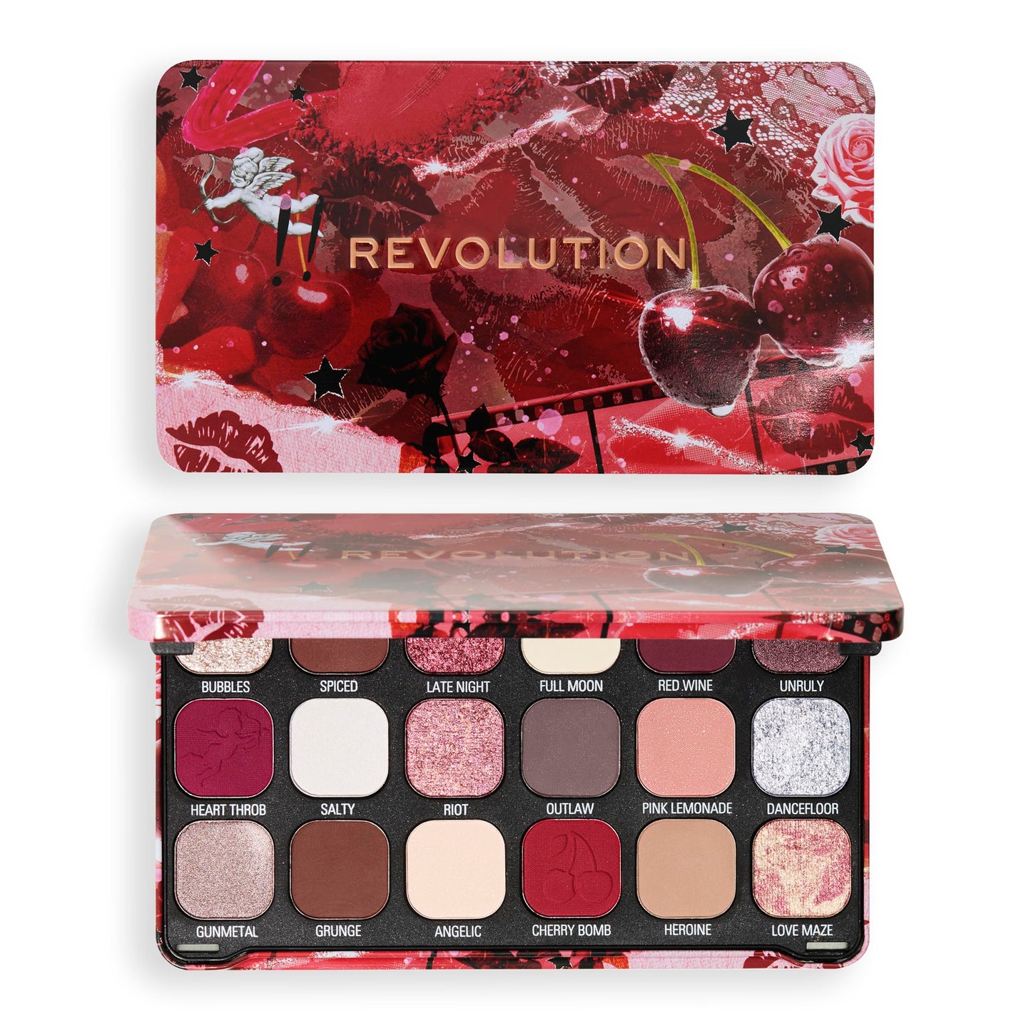Revolution Beauty London Revolution Beauty, Forever Flawless Eyeshadow Palette, 18 Pigmented Makeup Shades of Mattes & Shimmers, Vegan & Cruelty-Free, Cherry Rebel Red