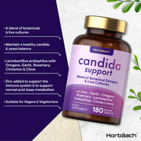 Candida Support | 1 Billion CFU | Botanical & Live Culture Formula with Oregano, Zinc, Garlic, Lactobacillus & More! | 180 Vegan Tablets | by Horbaach