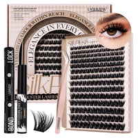 LASHVIEW DIY Lash Extension Kit, 9-16mm Mix D Curl Cluster Eyelash Extension Kit Cluster Lashes with Lash Bond and Seal, Lash Glue Remover and Lash Applicator W163