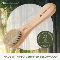 Hydrea London Face Brush - Natural Bristle Dry Facial Cleansing Skin Exfoliator, Gentle Scrub & Exfoliating, Helps Lymphatic Flow – FSC® Certified Beechwood.