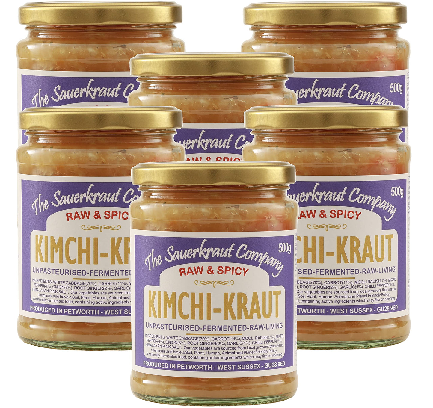 The Sauerkraut Co. Kimchi Kraut (6x500g) Spicy & Delicious, Packed Full of Pro-Gut Living Bacteria (Unpasteurised), Vital Vitamins & Minerals